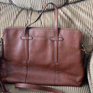 Elegant Brown Leather Tote Bag by Fossil